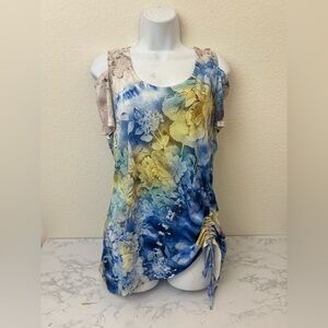 JM Collection Sz M Embellished Beaded Floral Print Top Blouse Cold Shoulder
